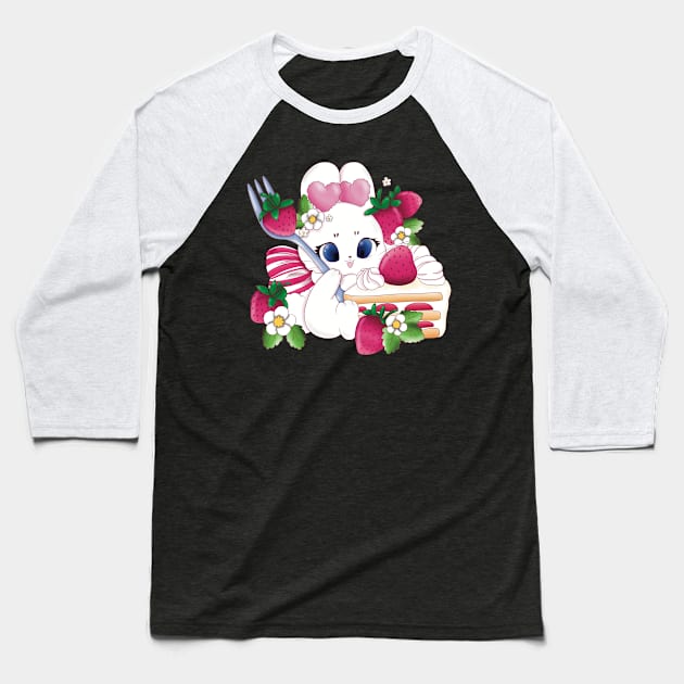 Strawberries addicted bunny Baseball T-Shirt by Eikia